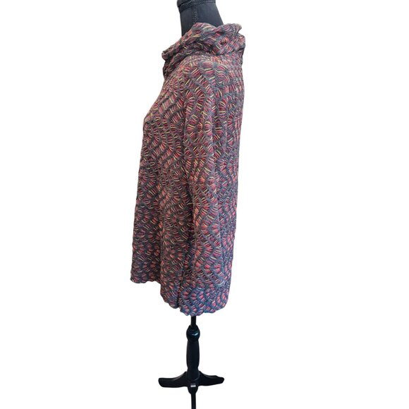Ali Miles Multicolor Textured Knit Cowl Neck Jersey Sweater Tunic Top S Boho - Picture 4 of 10